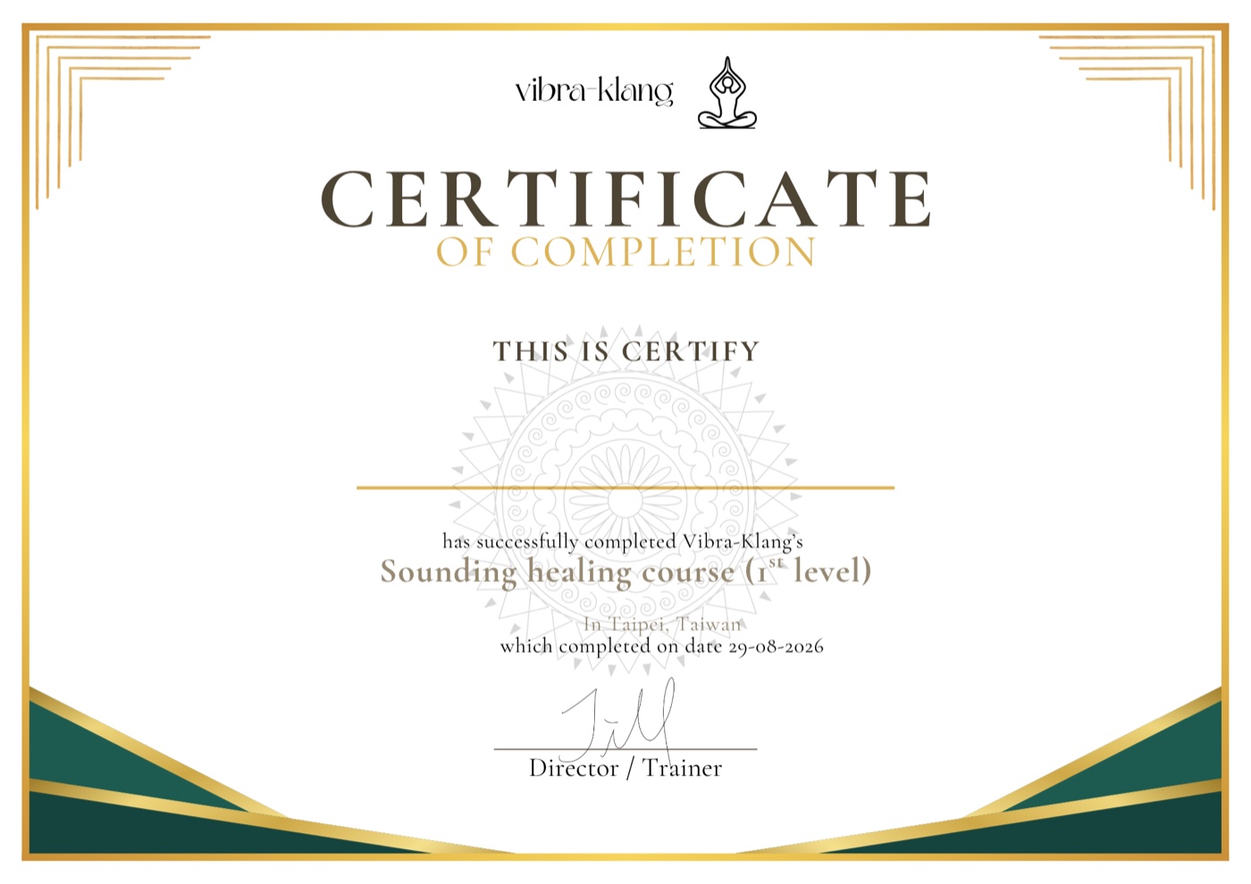 Vibra-Klang Certificate of Completion