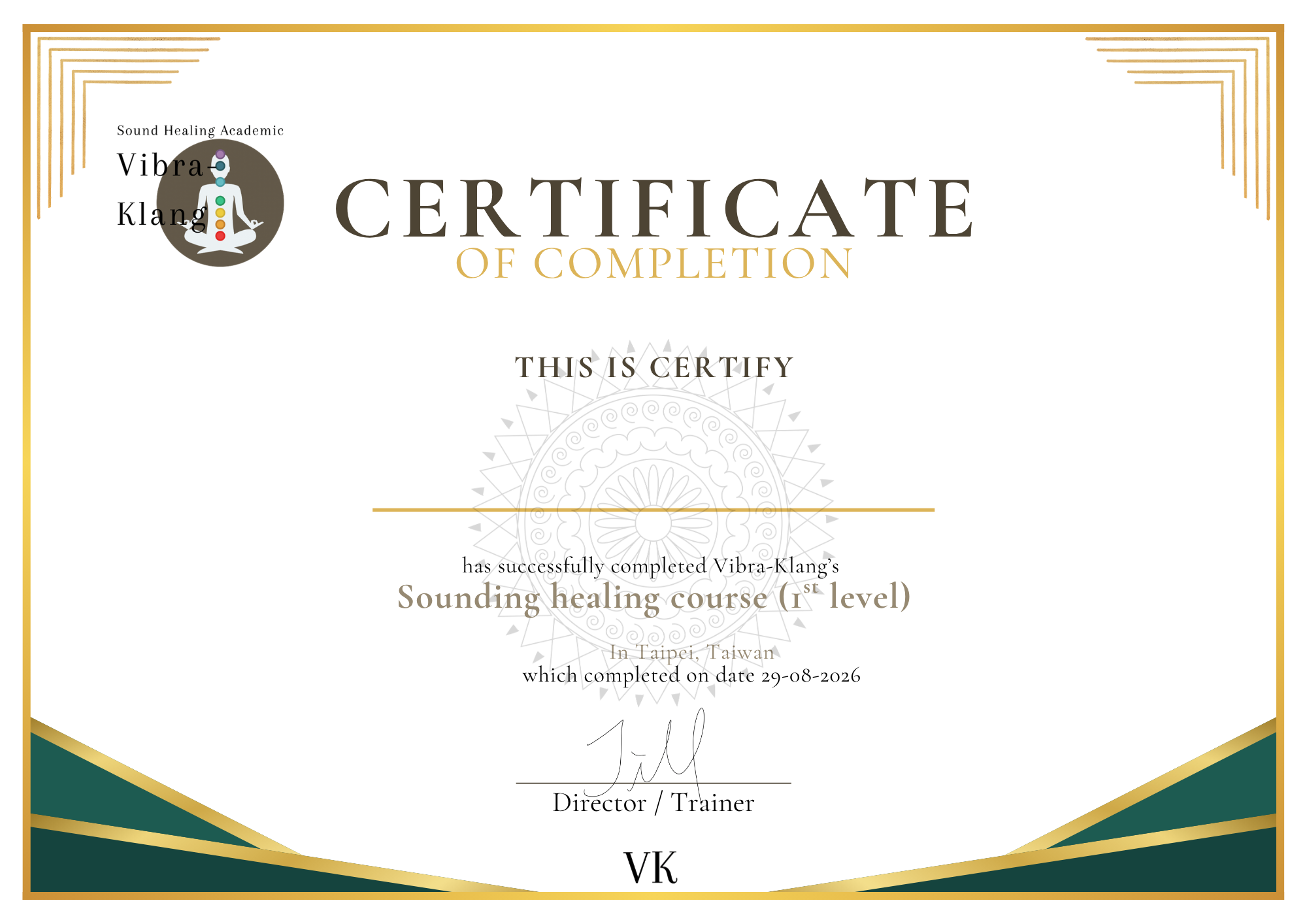 Vibra-Klang Certificate of Completion